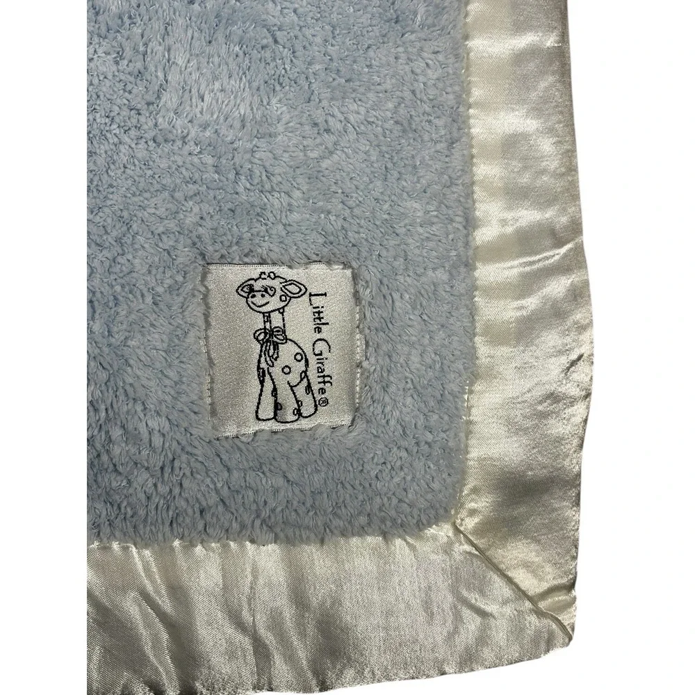Little Giraffe Chenille Blue Stroller Blanket Satin Trim 28 x 30